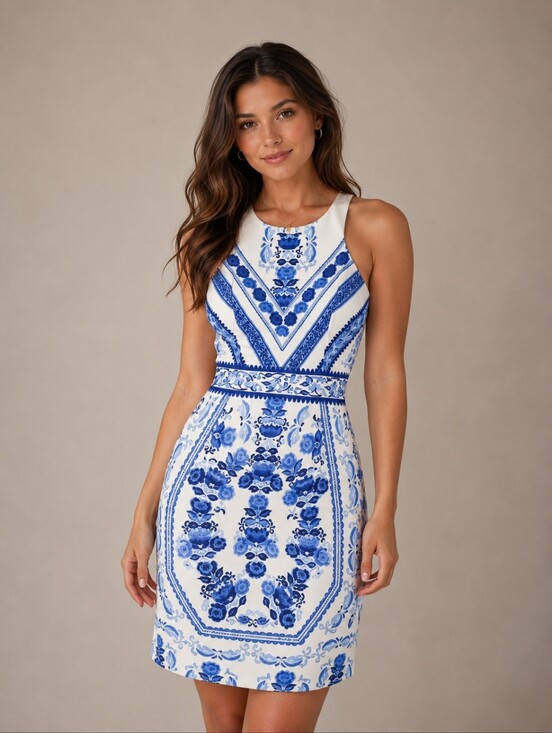 Gianni Bini Dresses & Skirts - 275.Gianni Bini White & Blue Floral Halter Mini Dress